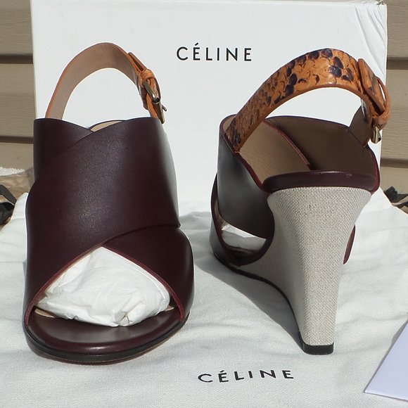 CELINE CrissCross Leather Python Canvas Wedge 39.5 - Picture 10 of 12